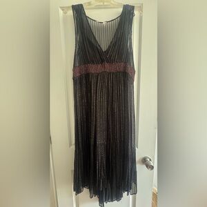 Black sheer v neck dress (with slip) w/ gold metallic threads